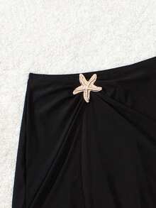 SHEIN Swim Curve Quần bơi liền mảnh màu trơn cỡ lớn cho nữ mặc đi biển thường ngày - màu đen - Xem 5