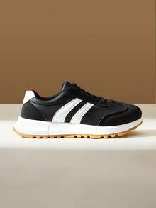 CUCCOO EASI Women's Casual Sports Shoes, PU Leather, Flat, Lightweight, Comfortable Running Sneakers, White - Black - View 1