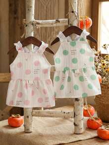 PETSIN 狗狗服装、猫咪服装、动物裙装、宠物春夏新品系列、幼犬连衣裙、公主风百搭连衣裙、条纹印花、小型动物服装、清凉防晒霜 - 彩色 - 查看 3