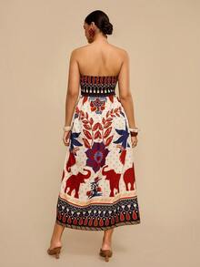 Travachic 大码女式棕榈树印花吊带连衣裙 女式夏季连衣裙 女式夏日连衣裙 女式连衣裙 女装 连衣裙 无肩带连衣裙 - 彩色 - 查看 2