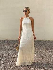 DAZY Vacation Style Lace-Up Dress For Women Cruise Outfit For Women Summer - White - View 2