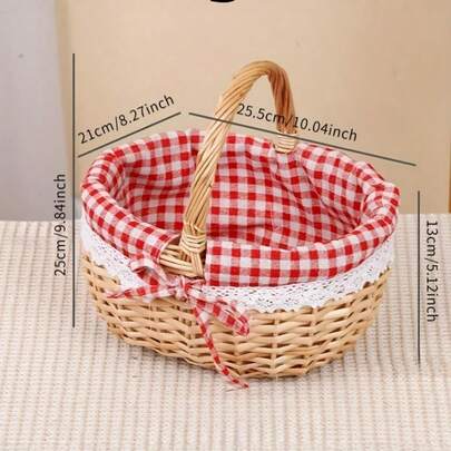 1个波西米亚风编织野餐篮，天然藤条材质，便携式设计，可拆卸提手，手工艺术收纳篮，适用于海滩、户外聚会、露营、后院派对，欧式风格，多功能收纳篮，家居装饰配件，休闲旅行必备品。