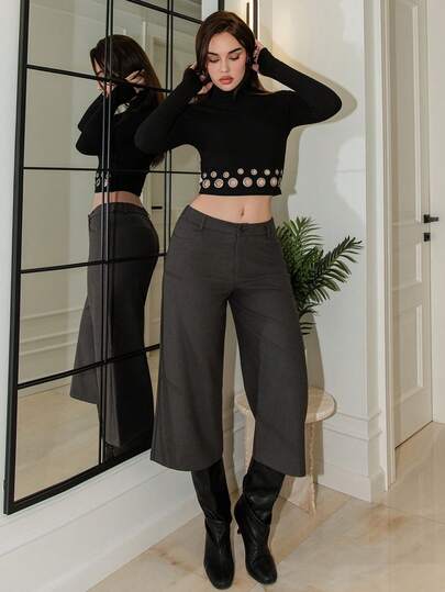 Bris Aura 2025 秋冬新品，百搭复古优雅商务休闲女装，百搭纳什维尔服装，适合复活节、圣诞节，羊毛混纺都市通勤裤，正式宾客婚礼服装，秋冬优雅女性直筒口袋及踝裤