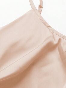 SHEIN ChicEase 女士纯色休闲百搭日常连体衣 粉色连体衣 吊带连体衣 垂领连体衣 缎面连体衣 女士泳衣 女士泳装 全包臀连体衣 优雅女士连体衣 - 香檳色 - 查看 5