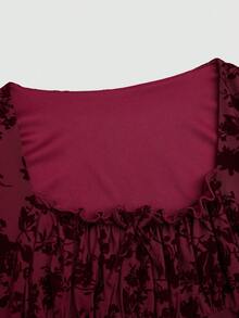 Franclia Women's Elegant 2026 Spring/Summer Short Sleeve Velvet Jacquard Mesh Elastic Fitted Mini Dress - Green - View 7