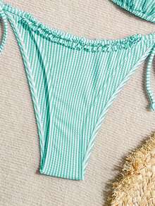 Swim Mod Women's Striped Nautical Style Patchwork Ruffle Trim Tie-Up Bikini Set - Mint Green - View 8