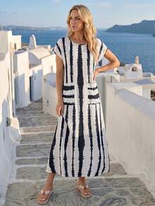 EMERY ROSE 女士度假休闲撞色条纹连衣裙 女士夏季连衣裙 度假装 女士度假连衣裙 女士休闲连衣裙 夏季女士夏季服装 女士度假服装 - 彩色 - 查看 5