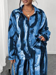 Maweii Bộ đồ 2 mảnh cỡ lớn dành cho nữ: Áo khoác cardigan dài tay họa tiết nhuộm tie-dye và quần cạp chun, phù hợp cho mùa xuân/thu, mặc thường ngày/công sở/đi làm. Bộ đồ phối hợp 2 mảnh dành cho nữ. - Nhiều màu - Xem 4