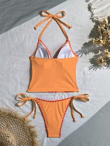 Swim Mod Women's Sweet Floral Print Camisole Bikini Top With Ruffle Trim, Spring/Summer - Multicolor - View 2