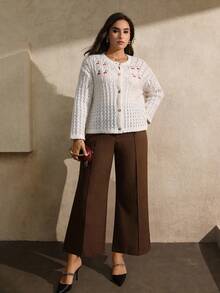 Juhart Áo len cardigan cổ tròn màu cherry trơn thường ngày cho nữ - trắng - Xem 5