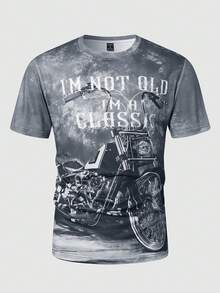 Manfinity Roughcore Camiseta de manga corta casual de motocicleta con estampado de eslogan para hombre, verano - Multicolor - Ver 3