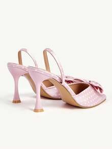 CUCCOO CHICEST Women Shoes Sweet Pink Polka Dot Bow High Heel Single Shoes Pointed Thin Heel High Heel Mullers Wedding Shoes Spring Shoes Bride Shoes - Multicolor - View 4