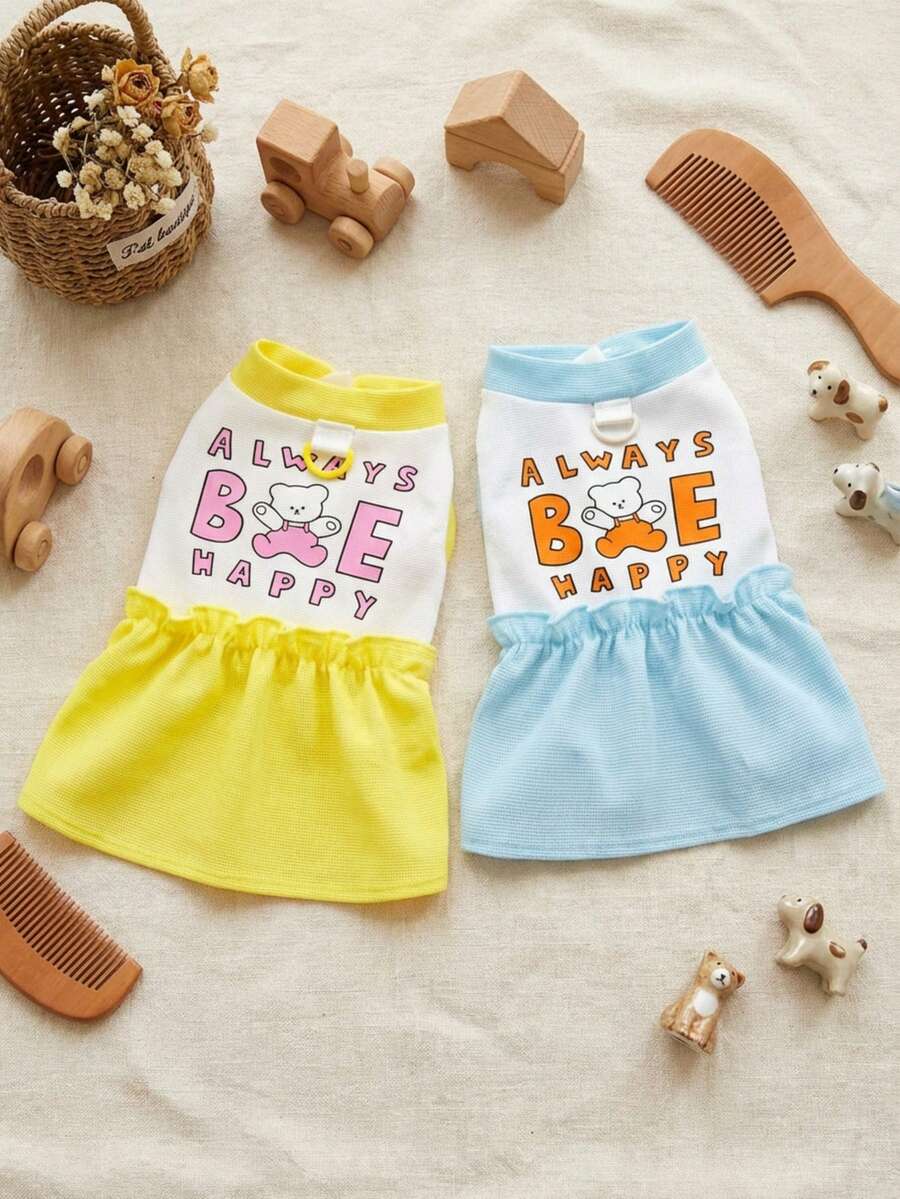 PETSIN 狗狗服装、猫咪服装、动物裙装、宠物春夏新品系列、幼犬连衣裙、公主风百搭连衣裙、条纹印花、小型动物服装、清凉防晒霜 - 彩色 - 查看 1