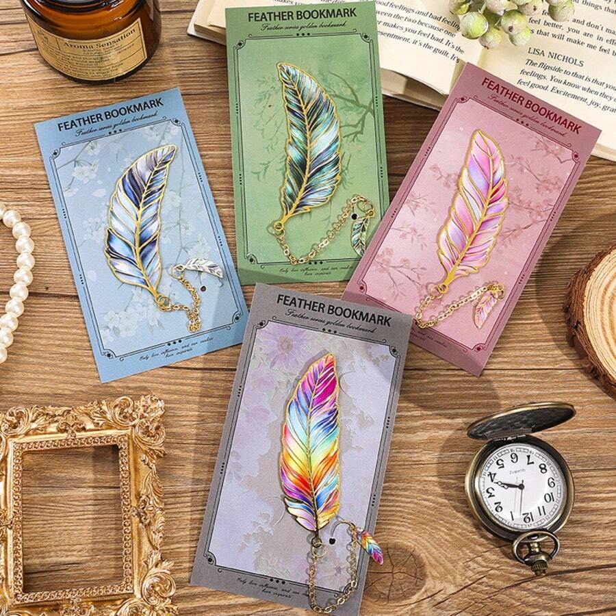 1 cái Dấu trang kim loại, Dấu trang lông vũ sáng tạo thanh lịch, Quà tặng văn phòng phẩm, Đồ dùng học tập, Trở lại trường