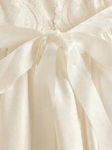 Pitira Tween Girls Woven Satin Stitching Lace Lace Details With Belt Tied Bow Long Elegant Temperament Dress, Ball Gown/Princess Dress, Wedding Season, Flower Girl Dress, Spring Festival, Party - Apricot - View 4