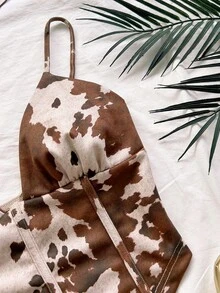 Soleia 性感吊带V领红色针织交叉露背吊带衫，适合约会、波西米亚风、度假、秋季、女士服装、复古、假日 - 棕色 - 查看 6