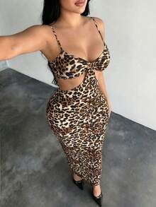 SHEIN SXY Vestido sexy con estampado de leopardo y calado - Multicolor - Ver 1