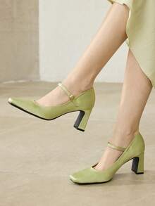 MOTF PREMIUM 法式极简方头高跟玛丽珍鞋，适合情人节、春季、春假、复活节、圣诞节等场合。 - 墨綠色 - 查看 7