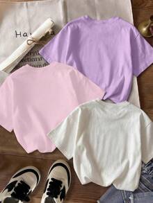 少女休闲卡通印花T恤，夏季 - 白色 - 查看 2