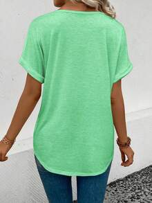 EMERY ROSE Women's Solid Color V-Neck Short Sleeve Casual Loose T-Shirt - Green - View 2