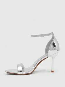 CUCCOO SZL Women Shoes Spring And Summer New Round Toe Stiletto Silver Ankle Strap Simple Women's High Heel Sandals Fashion Comfortable Versatile Sexy Party Women's Sandals Women's Shoes - @Mirror silver - View 4