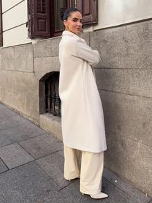Marta Soriano Abrigo cruzado de mujer de un solo color, de uso casual para otoño/invierno - Albaricoque - Ver 2