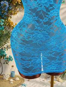 Amplova Y2K Blue Low-Cut Lace Sexy Sheer Mini Dress For Women - Blue - View 6