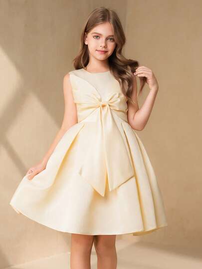 Girls Princess Dress, Elegant Backless Dress, Children Birthday Party Dress, Flower Girl Wedding Gown, Bowknot Dress