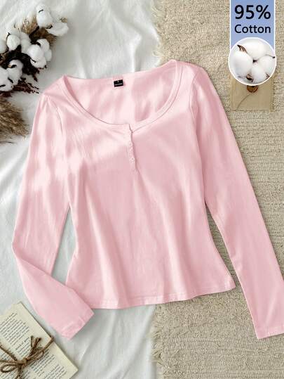 Tseoso قميص كاجوال نسائي جديد 95% قطن، نصف سحاب، لون وردي، متعدد الاستخدامات لجميع الفصول، للارتداء المنزلي