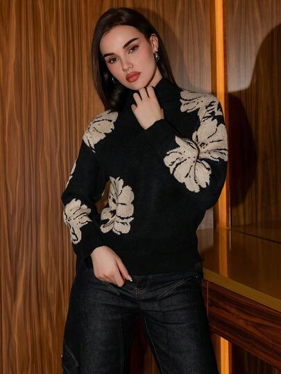 Bris Aura 优雅时尚花卉铆钉女士针织毛衣，适合上班通勤