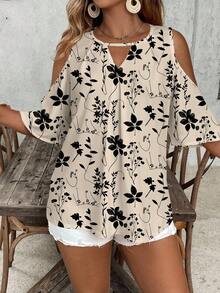 SHEIN VCAY Blusa holgada con estampado floral retro minimalista casual para mujeres de talla grande - Multicolor - Ver 6