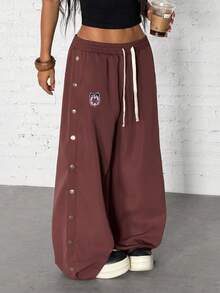 StreetHx Dambyxor med dubbelknäppning, resår i midjan och dragsko, vår/sommar, streetwear - Kaffebrun - Visa 1