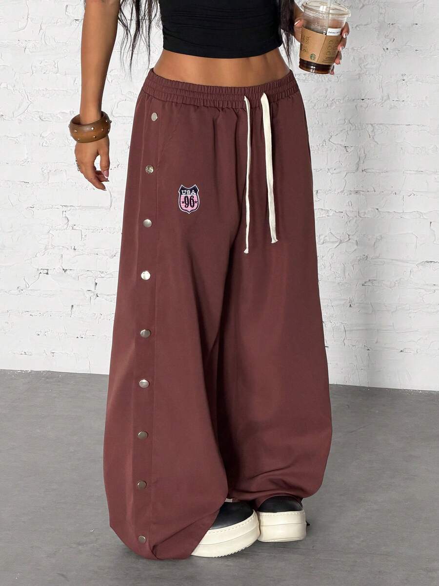 StreetHx Dambyxor med dubbelknäppning, resår i midjan och dragsko, vår/sommar, streetwear - Kaffebrun - Visa 1