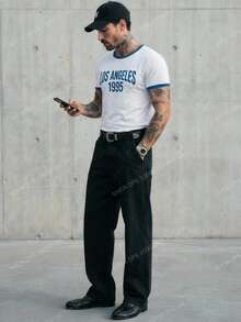 GENTILAND 男士字母印花圆领短袖休闲百搭T恤 - 白色 - 查看 7