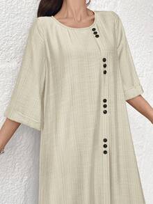 Al Najma Vestido de estilo árabe con decoración de botones para mujer - Albaricoque - Ver 5