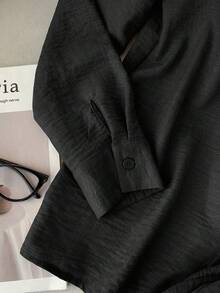 SHEIN EZwear Women's Black Woven Shirt With Horse Embroidery And Pants Casual Suit - Black - View 5