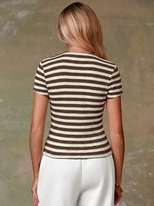 Athîral Women's Striped Short Sleeve Single-Breasted Casual Top - Multicolor - View 2