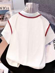 Resyla Women's Button-Up Embroidered Trim Short Sleeve Casual T-Shirt - White - View 2