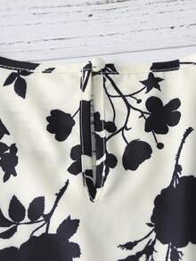 EMERY ROSE 女士夏季新款圆领褶皱设计休闲度假印花短袖衬衫 - 杏色 - 查看 5