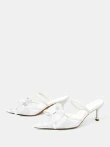 CUCCOO HITCHD Zapatos de mujer nuevos para primavera y verano con lazo de encaje, tacón de 6,5 cm, zapatos de tacón fino y elegante, puntiagudos, de malla blanca, para uso diario y citas de mujer - Blanco - Ver 3
