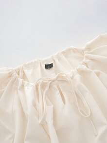 Aalyst Vestido camisero de mujer de poliéster-algodón con lazo en el cuello, mangas abullonadas, corte holgado, bolsillos laterales, manga corta, longitud larga. Elegante, romántico, vintage, para oficina, trayecto, negocios, playa, casual, versátil, adecuado para primavera/verano, vacaciones, San Valentín, té de la tarde, fiestas - Albaricoque - Ver 8