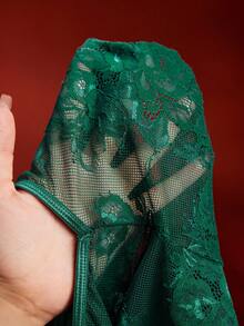 EmpressEnvy 1 bộ jumpsuit nữ màu xanh ô liu thêu ren, cổ chữ V sâu, khóa kim loại, gợi cảm. - Màu xanh lá cây đậm - Xem 8