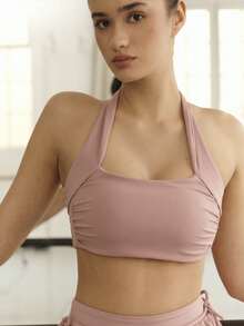 Nöista Square-Neck Sports Bra With Wide Halter Straps And T-Back Detail, Medium Support. Ideal For Summer Outfits, Spring Outfit Women, Outfits, Yoga, Pilates, Gym, And Fitness Training. - Purple - View 4
