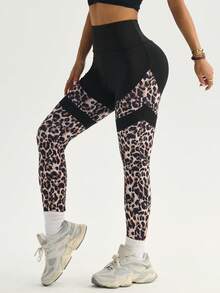 SHEIN Dewbera 女士七分豹纹紧身裤，收紧脚踝，常规腰围，适合日常休闲穿着、跑步、瑜伽、健身、网球、高尔夫，春秋季皆宜。 - 彩色 - 查看 6