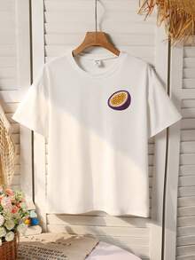 Tween Girls' Graphic Print T-Shirt, Casual Minimalist Style, Fashion Versatile, Suitable For Spring And Summer - White - View 4