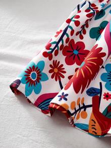 女童荷叶边下摆水果植物印花拼接吊带度假连衣裙 - 彩色 - 查看 4