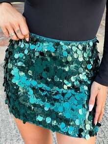 Mélanie ORL 女士亮片迷你裙，适合节日聚会穿着 - 墨綠色 - 查看 4