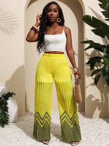 Xyvia 女士优雅褶皱弹力腰阔腿裤，时尚百搭，适合夏季/海滩穿着 - 彩色 - 查看 5