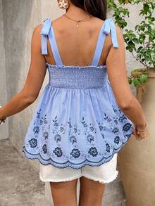 SHEIN Maternity Casual Plaid Floral Embroidery Camisole - Navy Blue - View 2