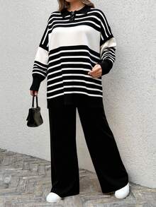Plus Size Sweater Co-Ords - 黑色 - 查看 5